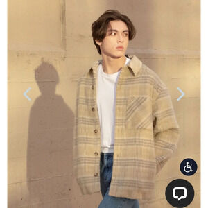 OAK + FORT Shacket Size Small Relaxed fit. Shirt silhouette. Fuzzy plaid fabric.